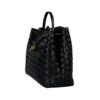 Bottega Veneta Andiamo Medium Black Intrecciato Leather Bag – Angled Front View Highlighting Gold Knot Closure Detail | KC Luxury Bags