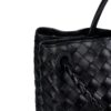 Bottega Veneta Andiamo Medium Black Intrecciato Bag – Side Corner Close Up with Shoulder Strap Attachment | KC Luxury Bags