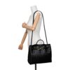 Bottega Veneta Andiamo Medium Black Intrecciato Leather Bag – Front View Worn as Crossbody on Mannequin | KC Luxury Bags
